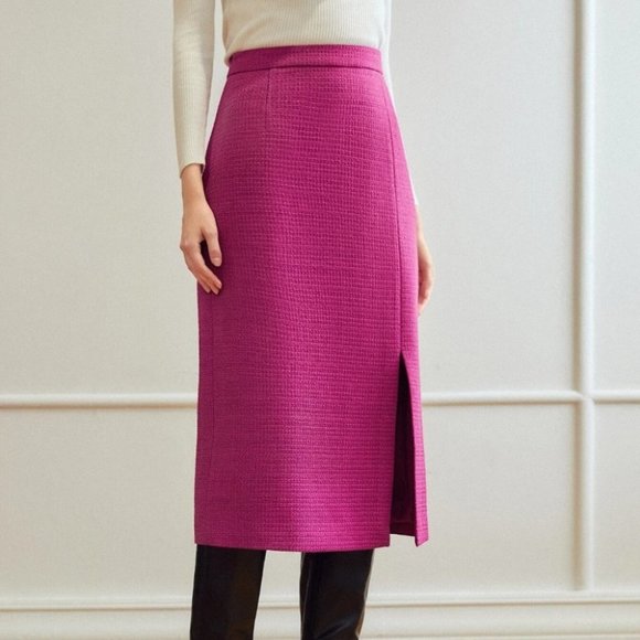 RED VIOLET CHIC WOMENS VISCOSE TWEED MIDI SKIRT - Picture 5 of 5